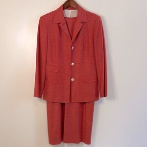 Kiton for Barney’s NY Vintage Italian Coral “Tweed” Midi Dress & Blazer Set